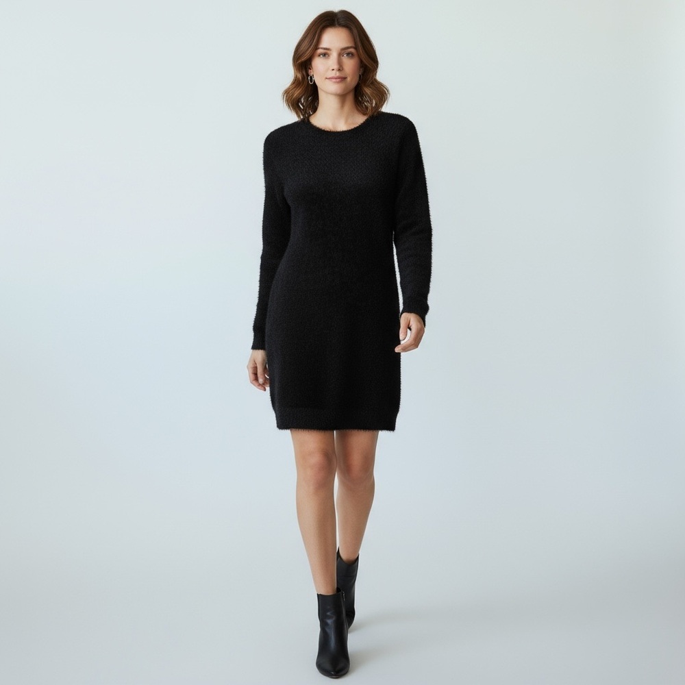 BCBGeneration Soft Little Black Dress LBD Long Sleeve Side Slit Black Medium